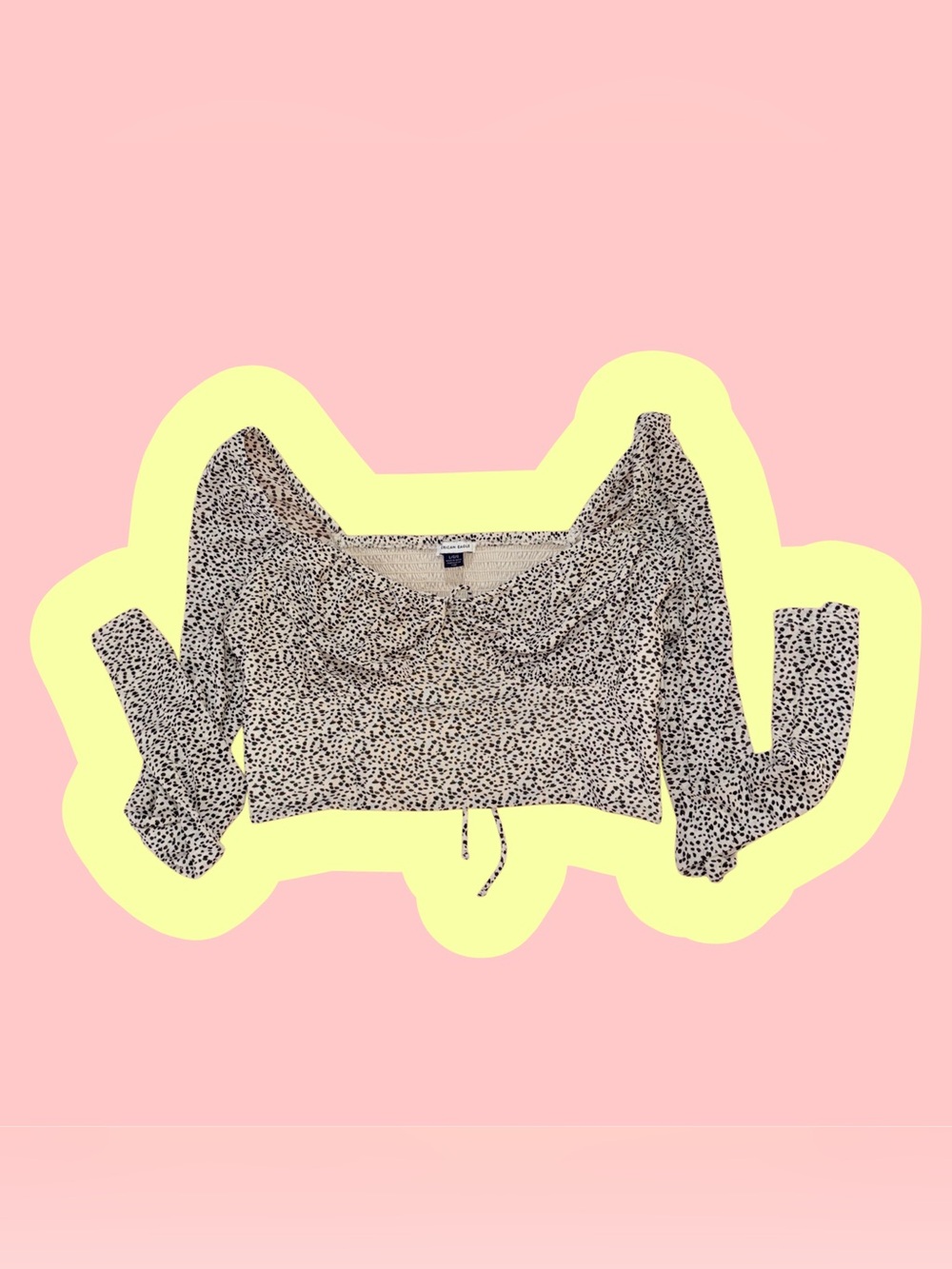 American Eagle Women’s Beige Printed Long-Sleeve Crop Top